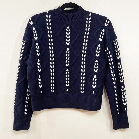 New Rails Tori Lace Up Cotton Blend Sweater Navy White XS $288 - Picture 2 of 8